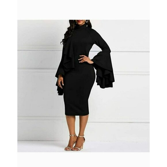 Black Dress with Flare Sleeves, fitted, Wedding Guests/Dinner/Date Size XL - Picture 5 of 9